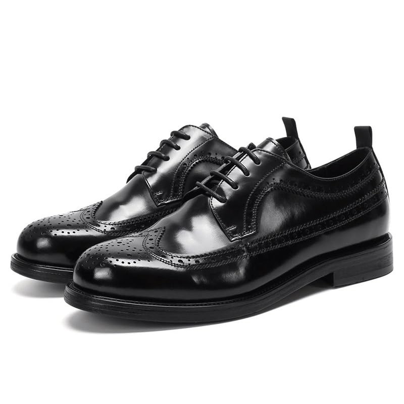 Men's Genuine Leather Hand Stitched Dress Oxfords Inner Height-Enhancing Carving Brogue Tuxedo Shoes Comfortable Casual Walking Shoes2