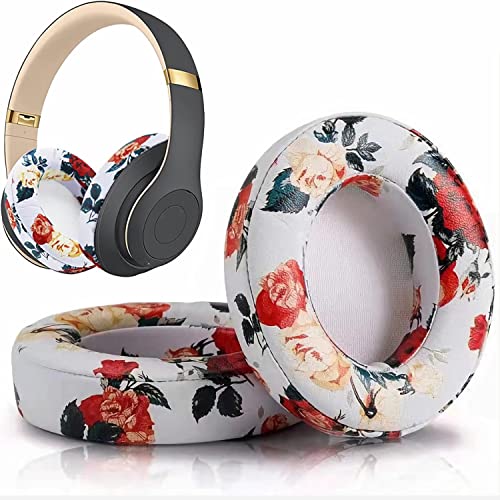 Almohadillas de repuesto para auriculares Beats Studio 2 y Studio 3, almohadillas con espuma viscoelástica y cuero proteínico suave — Blanco floral miniatura 1