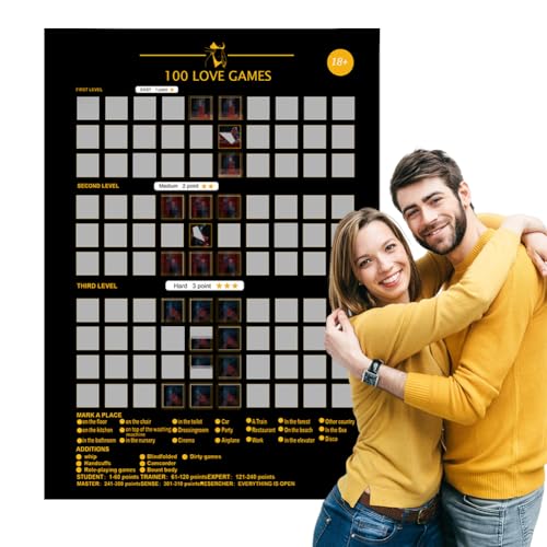 100 Love Game Scratch Off Poster, Date Night Bucket List for Couples, Hot Sexy and Naughty Positions Challenges, 3 Level Sexstellungen und Verrückte Spiele für Paare, Date Night Love Game Poster