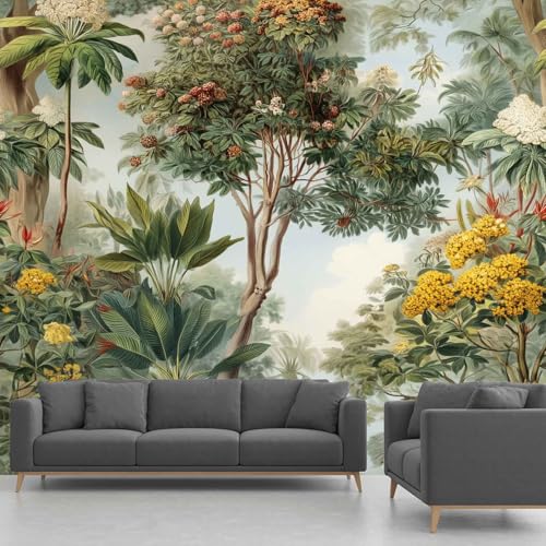 Générique Papier Peint Intissé Forêt, Papier Peint Panoramique Arbre Jungle Floral Botanique, Fresque Murale – Décoration Murale Pour Salon, Chambre,...