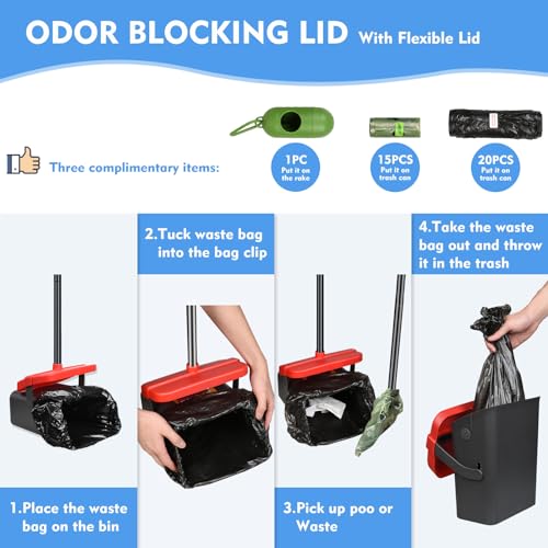 GRAREND Pooper Scooper Swivel Bin & Rake for Large Medium Small Dogs Non-Breakable Dog Poop Scooper with 20 Waste Bags Easy to Clean Pet Waste Use for Yard, Grass, Dirt or Gravel - Pet Supplies - Thumbnail 6