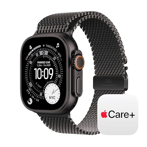 Image of Apple Watch Ultra 3 [GPS + Cellular 49mm] Running & Multisport Smartwatch w / Rugged Titanium Case w / Black Titanium Milanese Loop - M w / AppleCare+ (2 years)