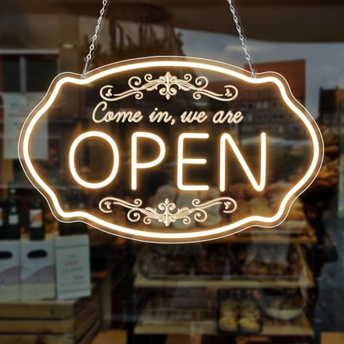 LED Open Schild für Geschäfte 41 91 × 25 4 cm Come in Were Open Neon Schild Warmweißes Neon Schild mit einstellbarer Helligkeit USB LED Leuchtschild für Bar Salon Laden Café Restaurant Hotel