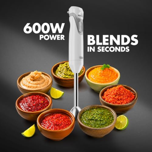 Image of Sujata Blendstick Hand Blender | 600W Powerful Motor | Dual Speed Control | Stainless Steel Immersion Blender | 18000 RPM | Detachable Stick | Ergonomic Design | White