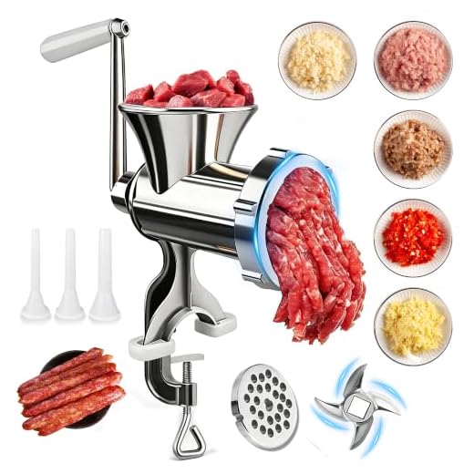 3-in-1 Manual Meat Grinder - Heavy Duty Meat Grinder Manual Mincer Effortless Hand Crank for Fresh Ground Beef Perfect for Home Restaurant & Outdoor