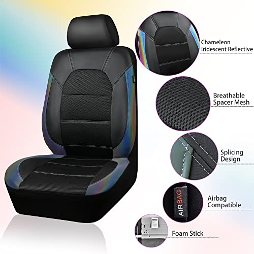 Image of CAR PASS Leather seat Covers,Automotive Universal Sport car seat Cover Super 5mm Composite Sponge Inside,Airbag Compatible fits Most SUVs, Trucks,and Vans (Full Set,Chameleon Iridescent Reflective)