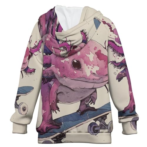 Violet Axolotl SkateboardingChildren's Raglan Sleeve Hoodie, Suitable for Home And Outdoor Use10-11Y2