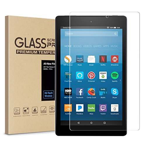 All-New Fire HD 8 Screen Protector,Tempered Glass Screen Protector Film for All-New Fire HD 8 Tablet with Alexa (7th 2017 Release) [9H Hardness] [Crystal Clear] [Bubble Free]