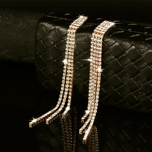 Sparkly Rhinestone Long Tassel Dangle Earrings Crystal Chandelier Dangle Drop Earrings Wedding Party Prom Earrings Jewelry for Women Gifts3