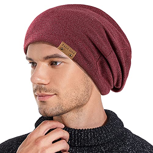 PAGE ONE Mens Slouchy Beanie Winter Warm Comfortable Cozy Skull Cap Chunky Baggy Oversized Hat Wine...