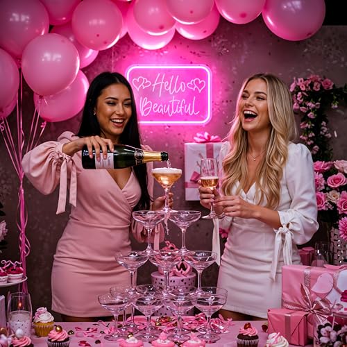 Image of VIKLIU Hello Beautiful Neon Signs for Wall Decor,Pink Led Neon Sign for Teen Girls Dimmable Led Lights Signs for Aesthetic Room Girls Bedroom Decor, Beauty Salon,Party