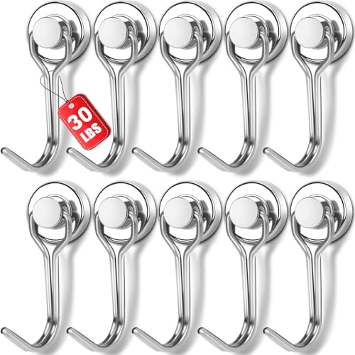 E BAVITE Swivel Swing Magnetic Hooks, 30LBS Powerful Strong Magnetic Hooks Perfect for Refrigerator, Kitchen,Pack of 10 Silver