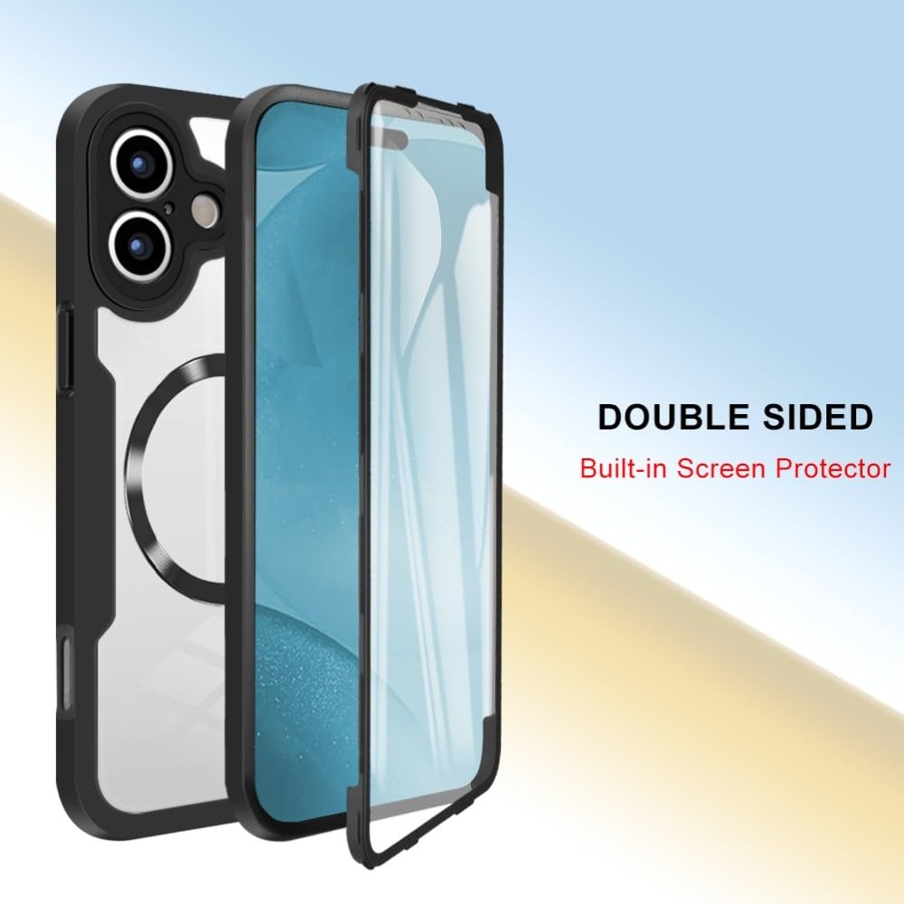 Generic Funda compatible con iPhone 15 (color: azul) funda magnética de cuerpo completo de silicona rígida transparente con protector de pantalla integrado