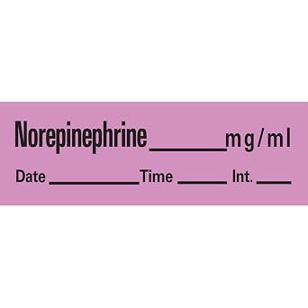 PDC Healthcare AN-75 Anesthesia Removable Tape with Date, Time & Initial, Norepinephrine Mg/Ml, 1" Core, 333 Imprints, Violet, 1/2" Width, 500" Length
