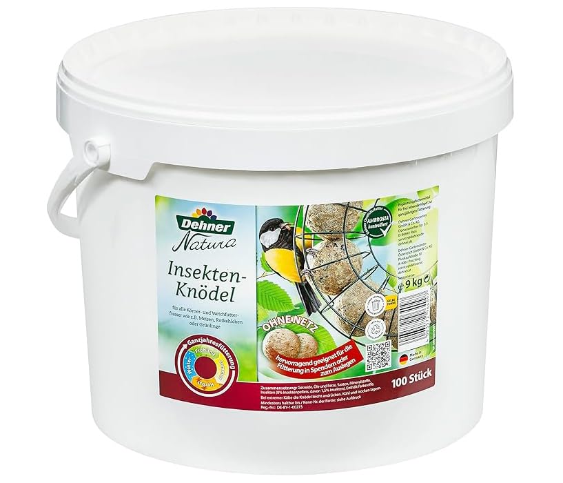 Dehner Natura Wildvogelfutter, Beeren-Knödel, ohne Netz, 100 Stück (10 kg) & Natura Wildvogelfutter, Insekten-Knödel, ohne Netz, 100 Stück (10 kg)