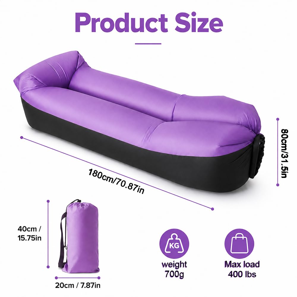 Aufblasbares Sofa, Camping Sofa Aufblasbar, Tragbares Luft Sitzsack mit Aufbewahrungstasche, Air Lounger, Aufblasbare Couch für Camping Urlaub Schwimmbad Strandparties Hinterhof