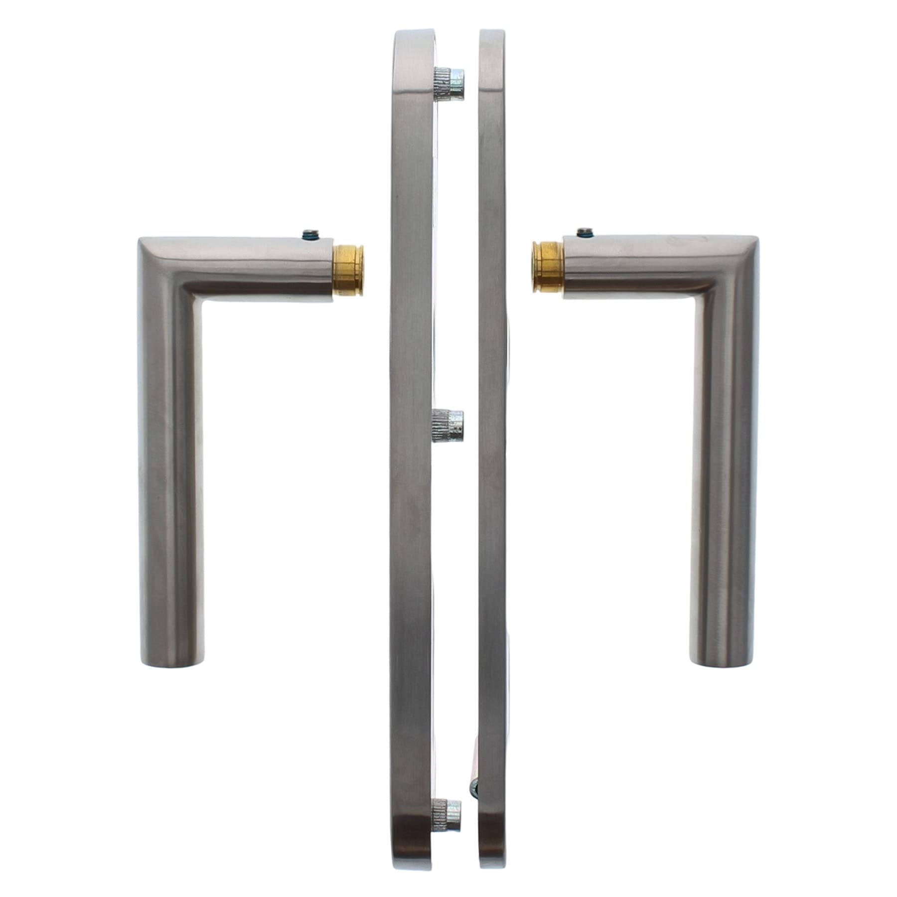 ToniTec Haustür Schutz-Drückergarnitur Edelstahl Entfernung 92 mm L-Form ohne Zylinderabdeckung für Türstärke 64-83 mm
