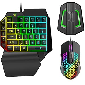 Kabelgebundene Einhand-Gaming-Tastatur Mechanisches Gefühl Regenbogen-Hintergrundbeleuchtung+USB Ultraleicht Gaming-Maus+Konverter mit LED-Hintergrundbeleuchtung für Nintendo Switch/Xbox/PS4(Schwarz)
