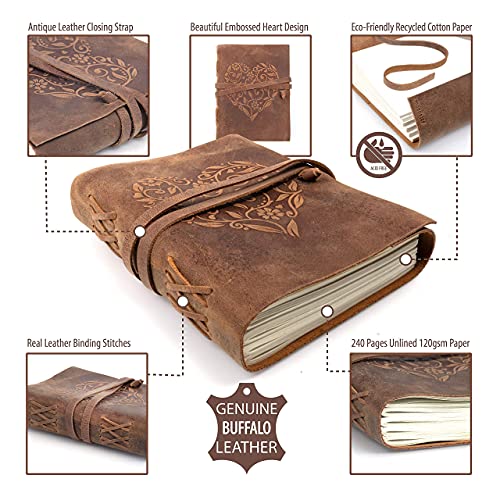 Moonster Genuine Leather Journals Bundle - Beautifully Embossed Tree & Heart Leather Bound Notebooks - Handmade Journal For Daily Writing, Drawing And Sketching #TOP6