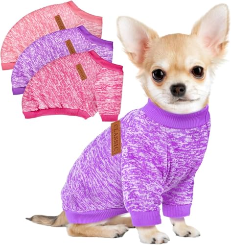 Image of 3 Pack Dog Sweaters for Small Dogs Girl Boy Winter Fleece Clothes Warm Soft Dog Sweatshirt Outfit for Dogs Cats Pet Apparel