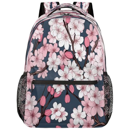 Japanese Cherry Blossom Floral Kids Backpack, Lightweight School Bookbag Large Capacity Laptop Backpack Water Resistant Daypack Shoulder Bag for Teenager Boys Girls
