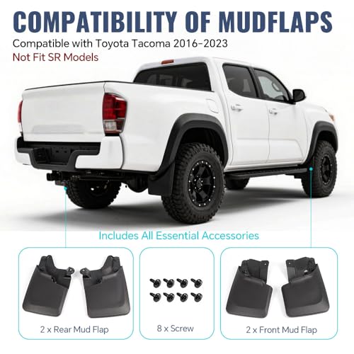 Image of PIT66 Front Rear Splash Mud Flaps Compatible with Toyota Tacoma 2016-2023 (Not Fit SR Models) 4Pcs Splash Guards Wheel Mudguards