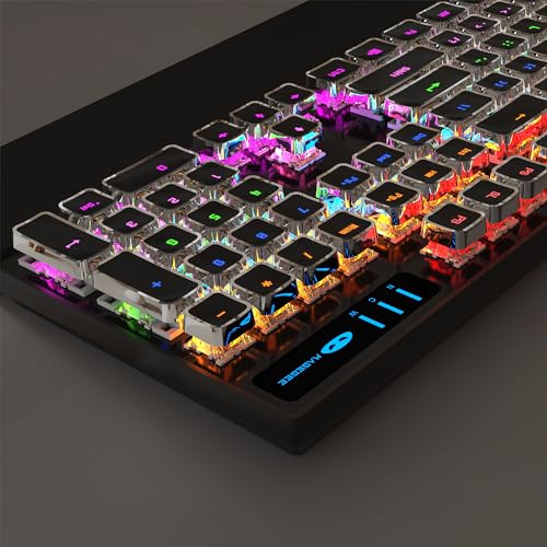 Image of MageGee Typewriter Mechanical Gaming Keyboard, Retro Punk Square Keycap with RGB Rainbow Backlit USB Wired Keyboards for Game and Office, for Windows Laptop PC Mac - Blue Switches /Black