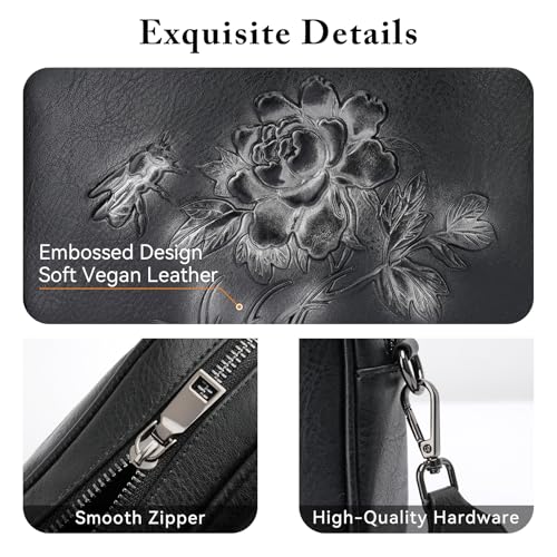 Image of Small Crossbody Purses for Women, Trendy Vegan Leather Crossbody Bag Embossed Travel Shoulder Handbags with Wide Strap