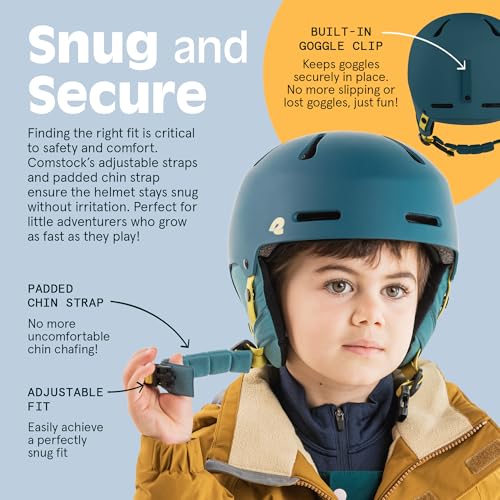 Image of Comstock Kids Ski & Snowboard Helmet with ABS Shell, EPS Impact Protection & 10 Cooling Vents - Adjustable Winter Sports Gear, Goggle Clip