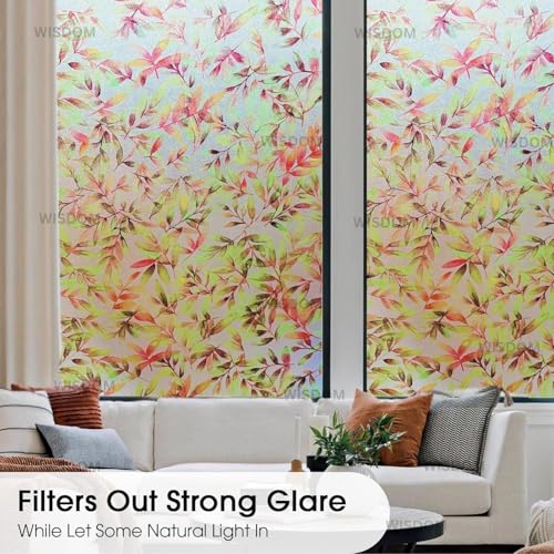 Image of WISDOM Premium Frosted Glass Window Film Self Adhesive Decorative Glass Window Privacy Sheet Film UV Control Removable Vinyl Privacy Film (Rown Leaves, 12x36 Inch)
