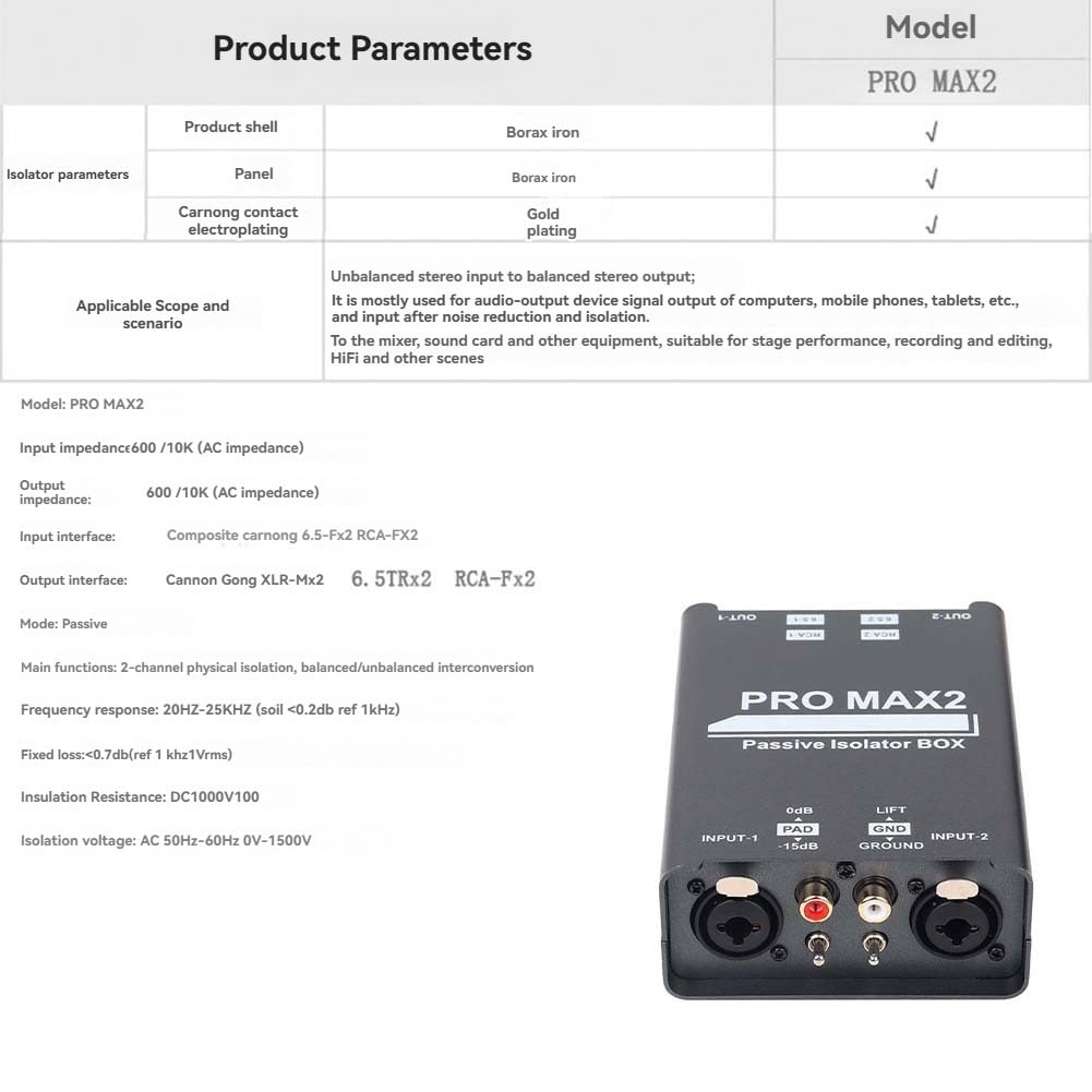 Isolatore Audio a 2 vie Eliminatore di Rumore di Corrente Audio XLR 6.5 Lotus Isolator Mixer Live Streaming