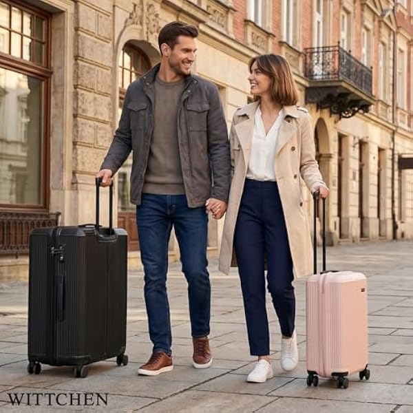 Чемодан WITTCHEN Stripes Line Medium Travel luggage ABS hard case 4 двойных колеса Телескопическая ручка Шифровой замок Черный