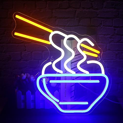 FAXFSIGN Ramen Neon Sign Blue Led Neon Lights for Wall Decor Noodle Light Up Signs for Resturant Home Bar Kitchen Dinning Room Cafe Japanese Noodle Shop Decorations