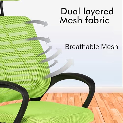Image of Casa Copenhagen,Mesh Office Desk,Rocking, Ergonomic Computer Chair Adjustable High with Headrest and Comfortable Armrest Swivel Chair - Green & Black Handle