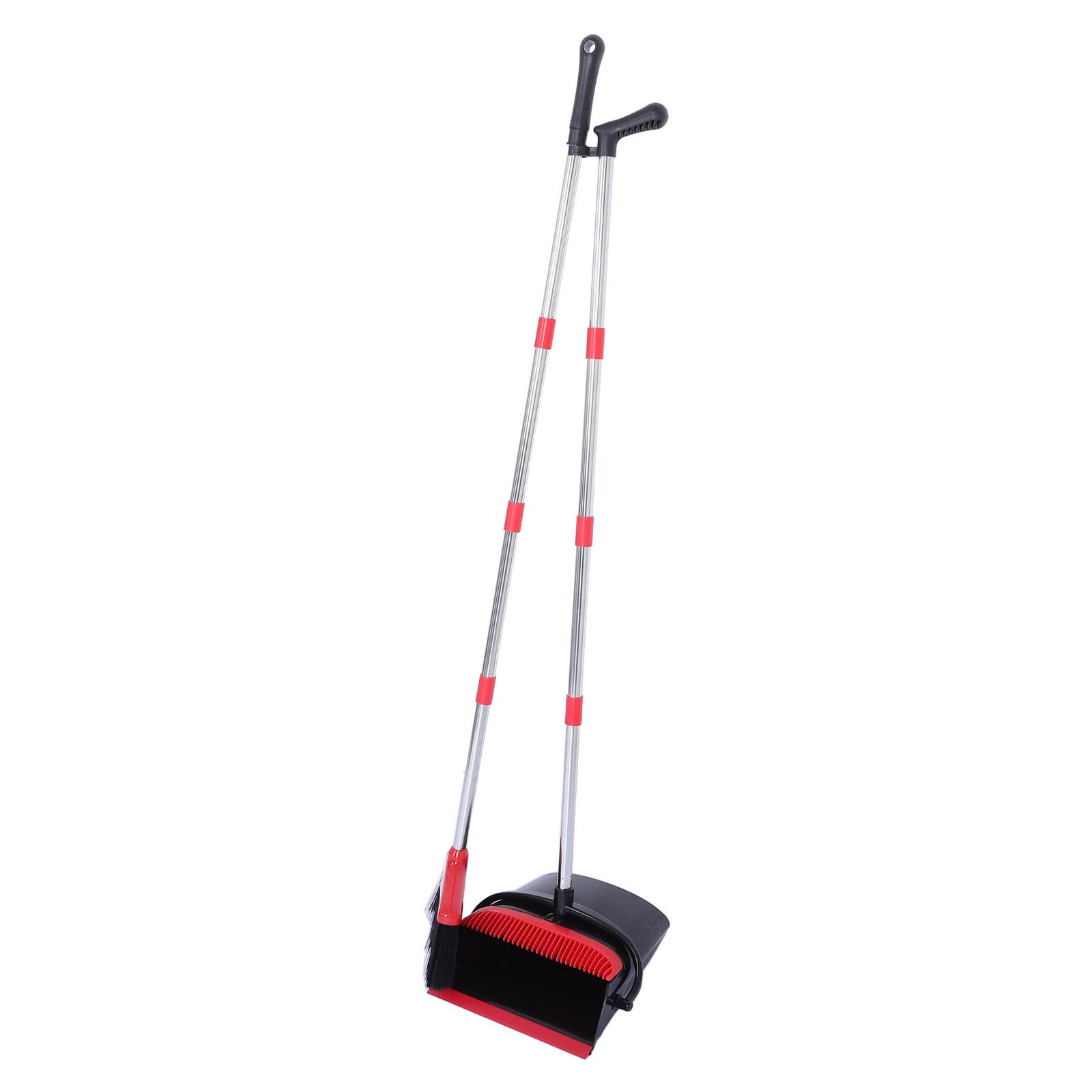 Escoba Plegable Negra para Limpieza Seca y Húmeda con Recogedor Vertical y Mango Largo, Adecuado para Azulejos y Habitaciones Pequeñas en Apartamentos