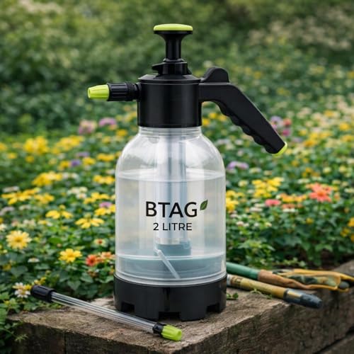 Image of Btag 2L Manual Pressure Spray Pump with Long Nozzle, Adjustable Sprayer for Gardening, Plant Watering & Home Cleaning. (PS001 Transparent Green)