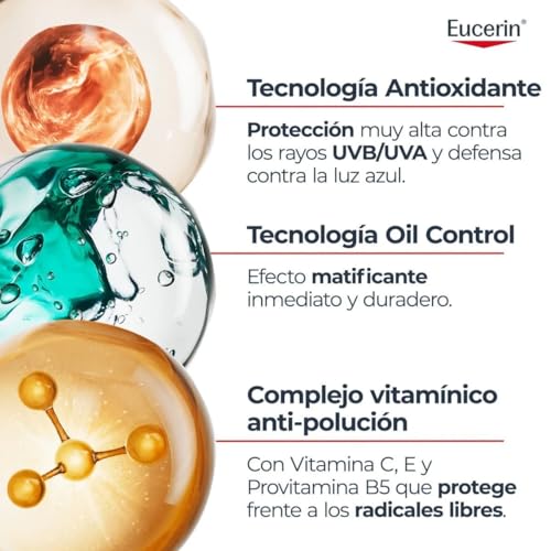 Miniatura 3 de Eucerin Sun Face Oil Control Sérum Facial UV FPS50+ 30ml - Protector Solar Facial 50 Ligero y Matificante - Sérum con Protección Solar 50+ y Complejo Anti-Polución - Invisible - Piel Mixta/Grasa