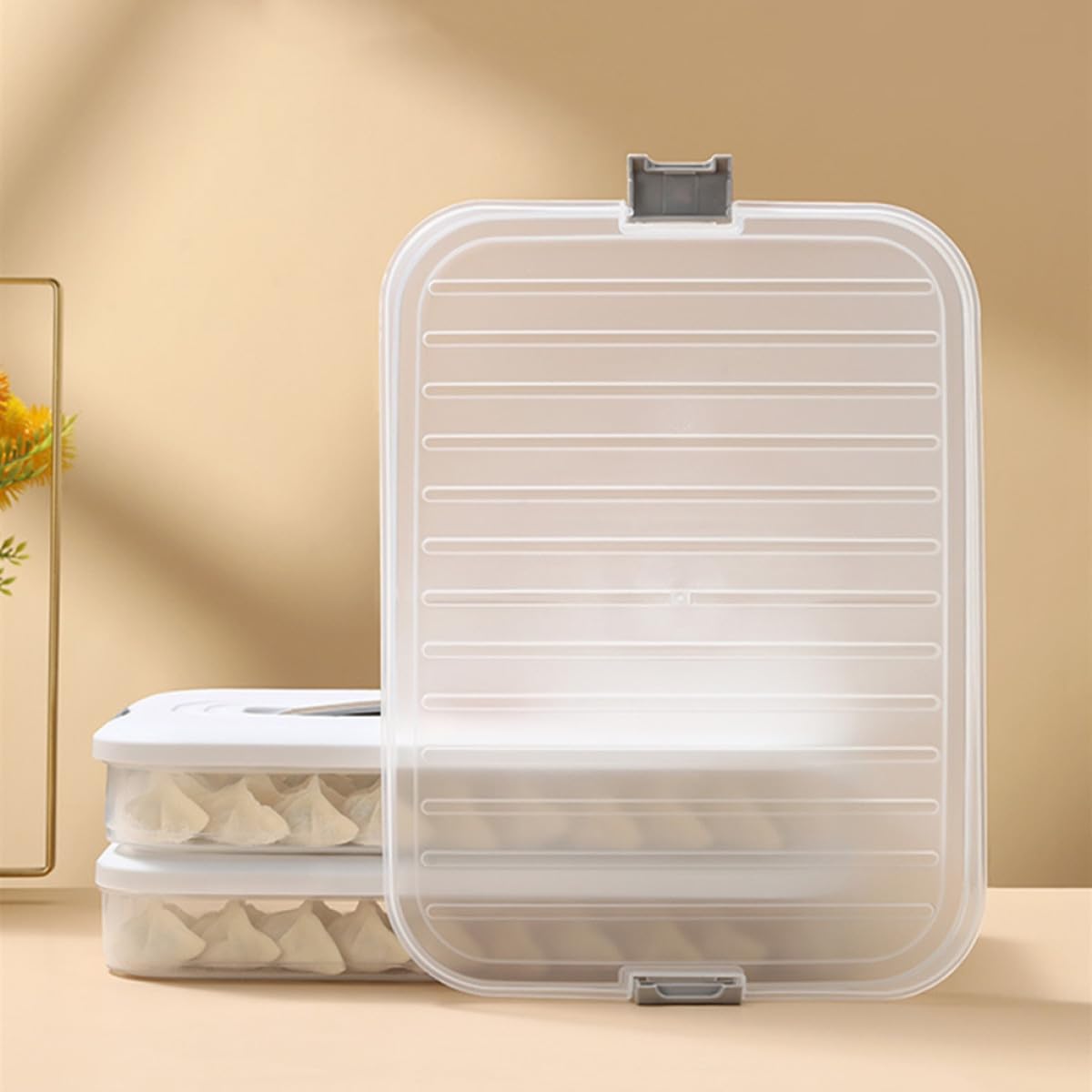 Caja de Almacenamiento para Comida con Tapa, Contenedor Apilable de 3 Capas, Material Pp de Color Claro, Cierre Hermético Antideslizante, para Refrigerador y Congelador,