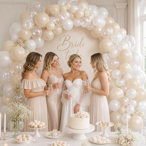 Image of Pearl White Balloons, 12 Inch Double Stuffed Pearl Balloons, 50pcs Double Stuffed Latex Sand White Ivory Clear Balloon for Bachelorette Bride Baby Shower Wedding Engagement Birthday Party Decorations
