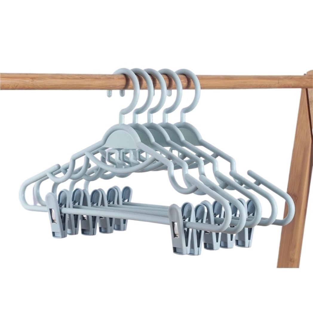 10 Uds Perchas De Plástico para Ropa con Clips Falda Antideslizante Pantalones Tendedero Perchas Organizador De Guardarropa Percha para Sudadera(Blue)