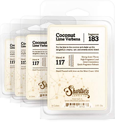 Shortie's Candle Company Coconut Lime Verbena Wax Melts Bulk Pack - Formula 117-4 Highly Scented 3 Oz. Bars (12 Oz. Total) - Made with Natural Oils - Fruit & Berry Air Freshener Cubes Collection