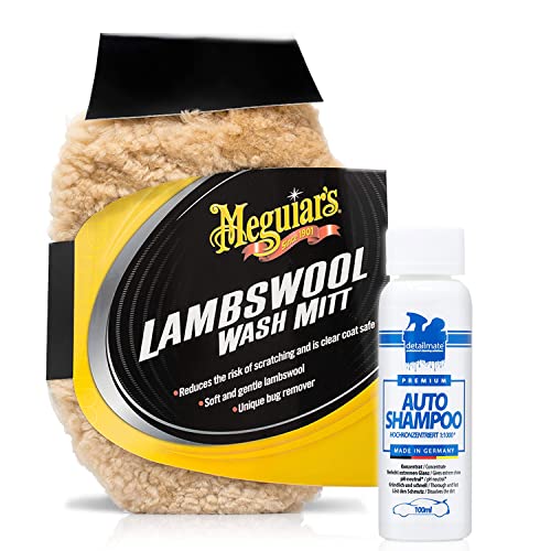 detailmate Autowasch Set Autoshampoo - Konzentat - 100 ml + Meguiar´s Lambswoll Wash Mitt Waschhandschuh