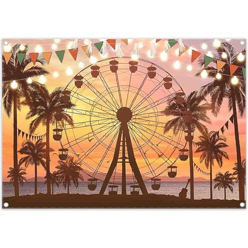 Luminora 2,1 x 1,5 m Sommer, Sonnenuntergang, Strand, Riesenrad, Hintergrund, tropische Palme, Meer, Silhouette, Hintergrund, Urlaub, Party, Dekoration, Banner, Foto-Requisiten., 5.99 €