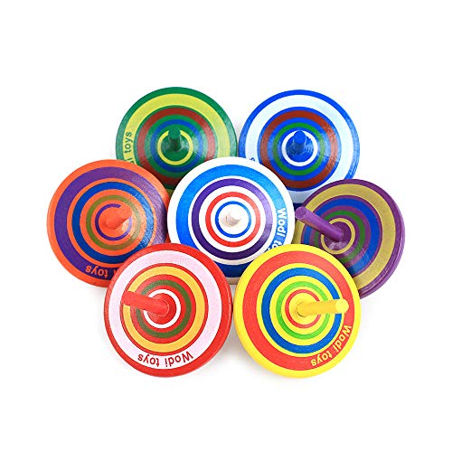 Wood Spinning Tops, Multicolored Painted Kids Novelty Wooden Gyroscopes, Fun Flip Tops, Assorted Standard Tops, Kindergarten Education Toys - Party Favors, Prize, Great Gift, 10 Pcs/Set (Colorful) #TOP3