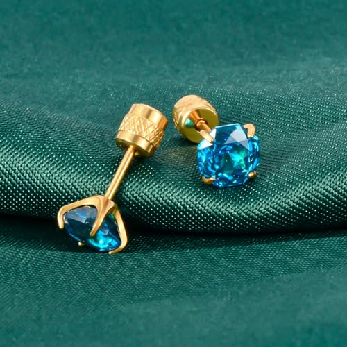 Titanium Flat Back Stud Earrings Cubic Zirconia Screw Back Earrings for Men Women Hypoallergenic Cartilage Earring Piercing Jewelry 6mm4