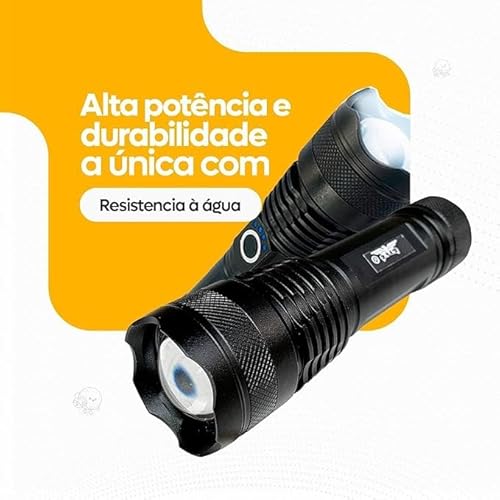 Lanterna Tática T9 Led Recarregável P50 USB Super Potente Zoom Longo Alcance para Trilhas Pesca Vigi