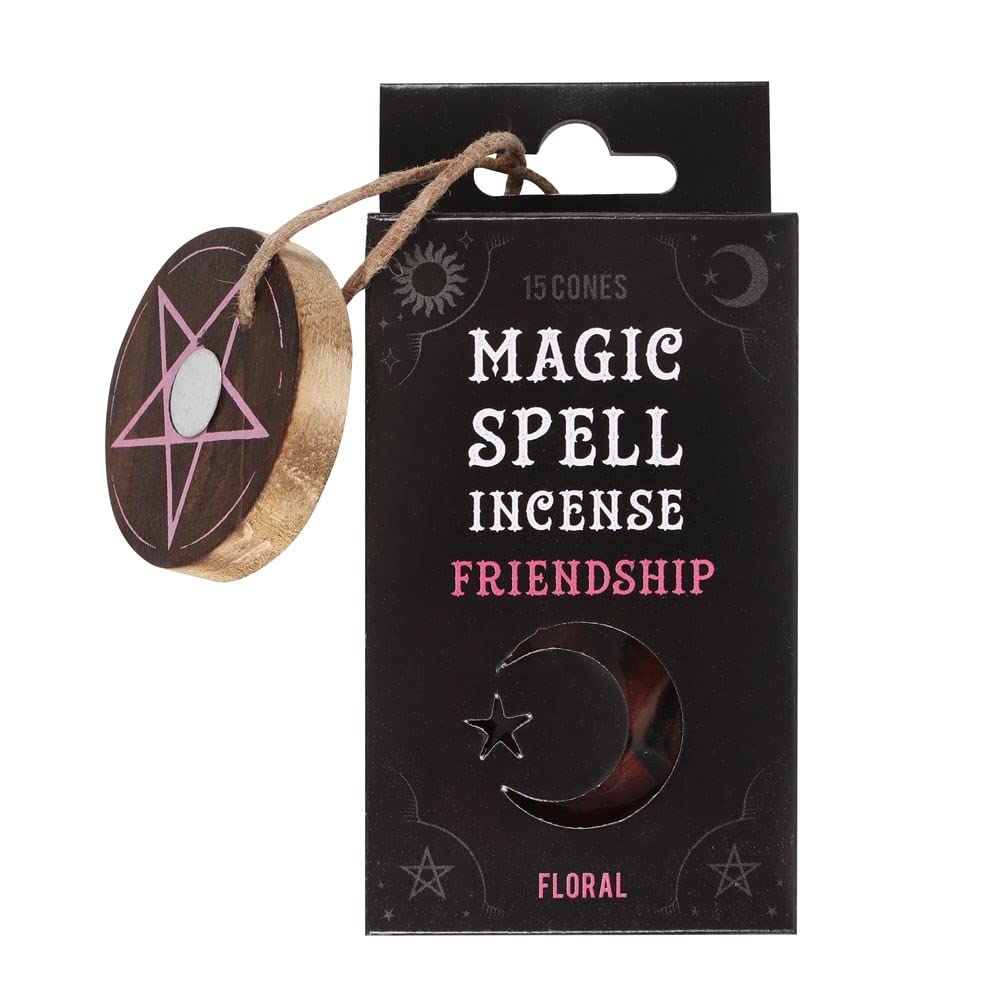 Spirit Of Equinox Magic Spell Incense Cones 15 Pack & Wooden Pentagram Holder (Floral - Friendship)