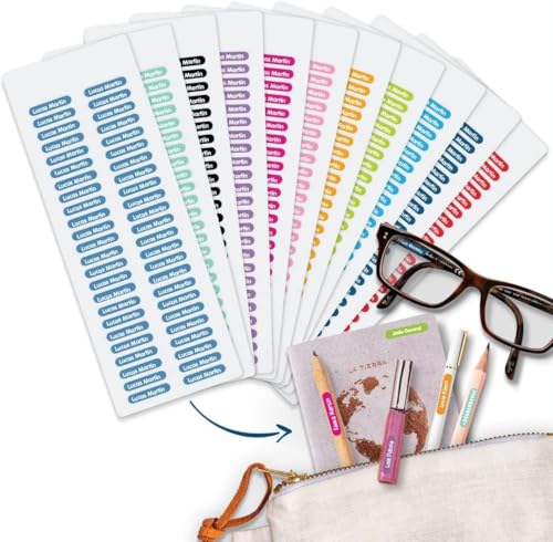 Gutmarkiert Personalisierbare Mini Namensetiketten wasserfeste Namensaufkleber für Kinder und Erwachsene ideal als Namenssticker in Büro Werkstatt oder Schule 48 Stück 20x4mm Farbig