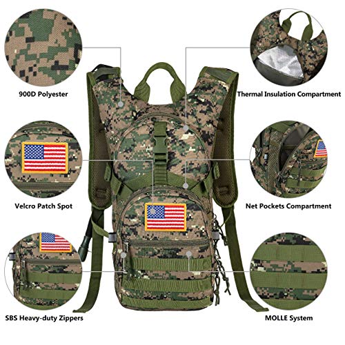 Gelindo Military Tactical Hydration Backpack with 2L Water Bladder Light Weight, MOLLE Tactical Assault Pack for Hiking Biking Running Walking Climbing Outdoor Travel(ACU-Green) - Thumbnail 3