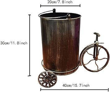 YXSH Garbage Cans, Metal Trash Can Garbage Can Retro Bicycle Styling Waste Storage Bins for Bathroom, Bedroom Home Office Kitchen